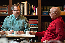 Hearing aid usrs getting coffee